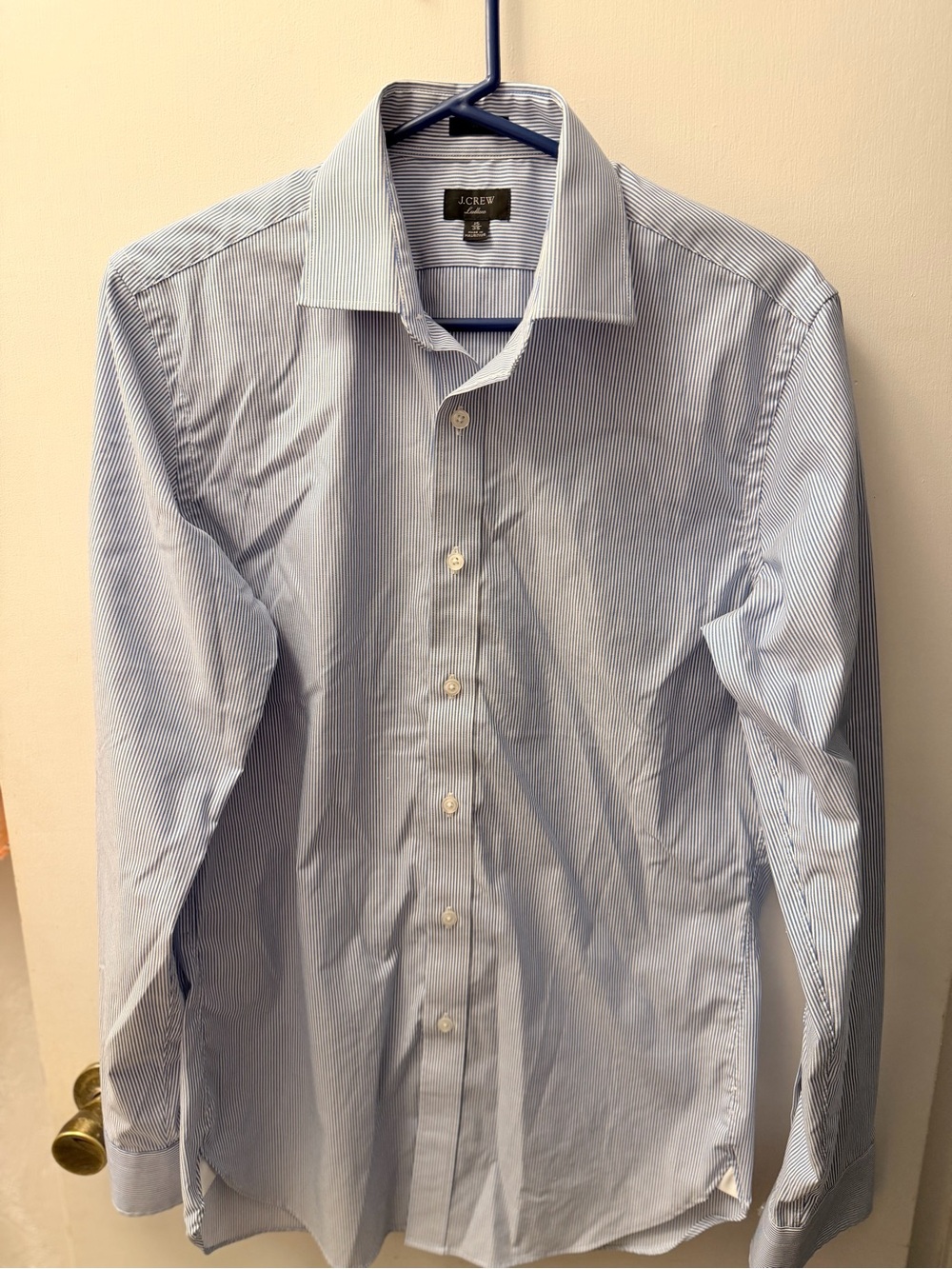 J. Crew Men’s Blue and White Micro-Striped Dress Shirt